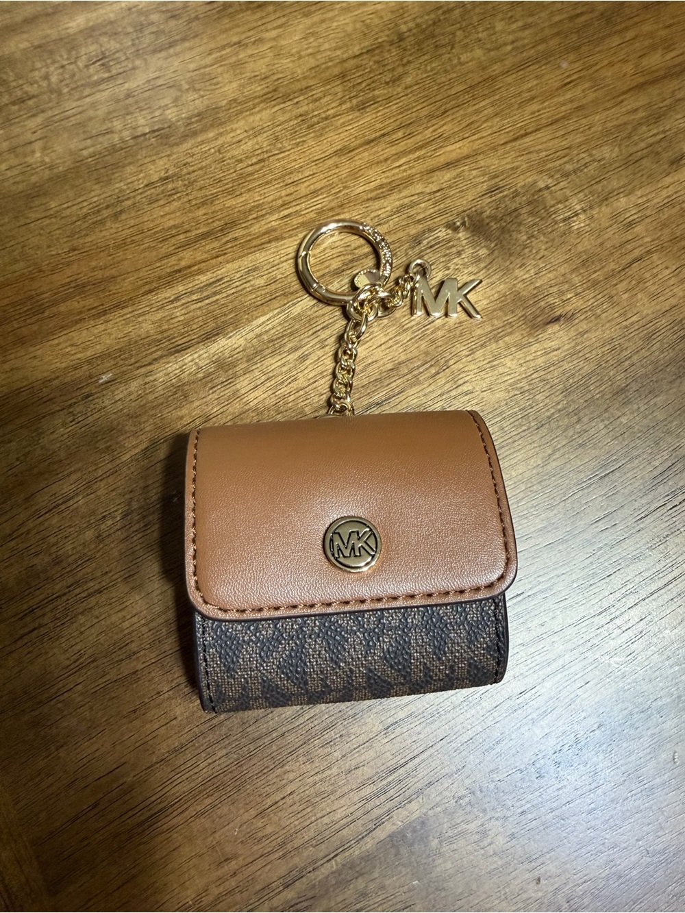 Michael Kors Tan and Brown Logo Keychain Card Holder